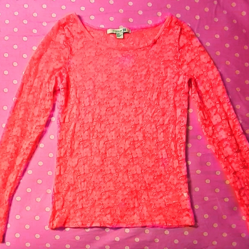 Forever 21 Sheer Coral Lace Floral Slip